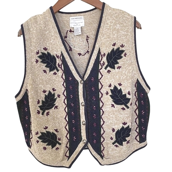 Christopher & Banks Sweaters - Christopher & Banks Knit Hand Embroidered Fall Leaves Vest - sz Large